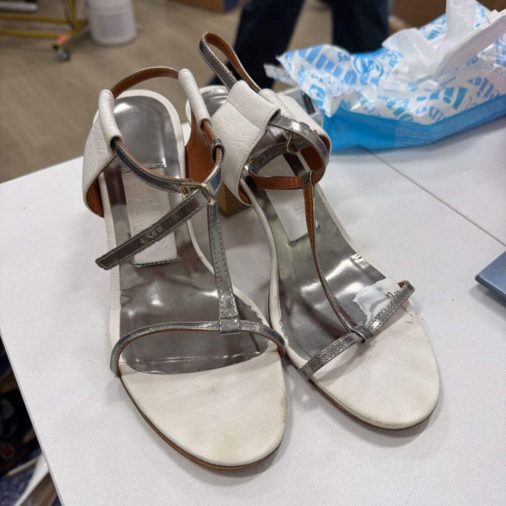 Cream/Silver Block Heel Sandals (38)