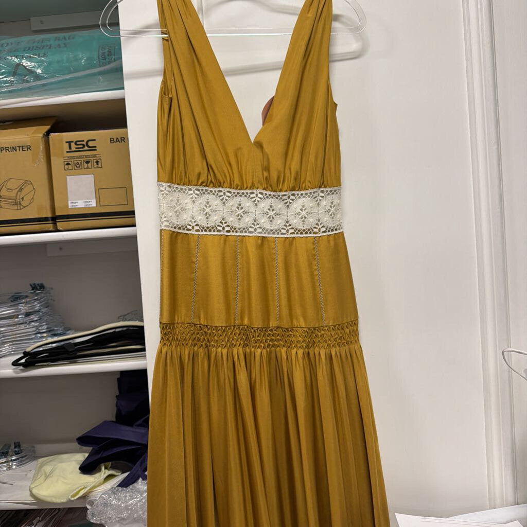 Mustard Yellow Silk Smocked Detail Dress