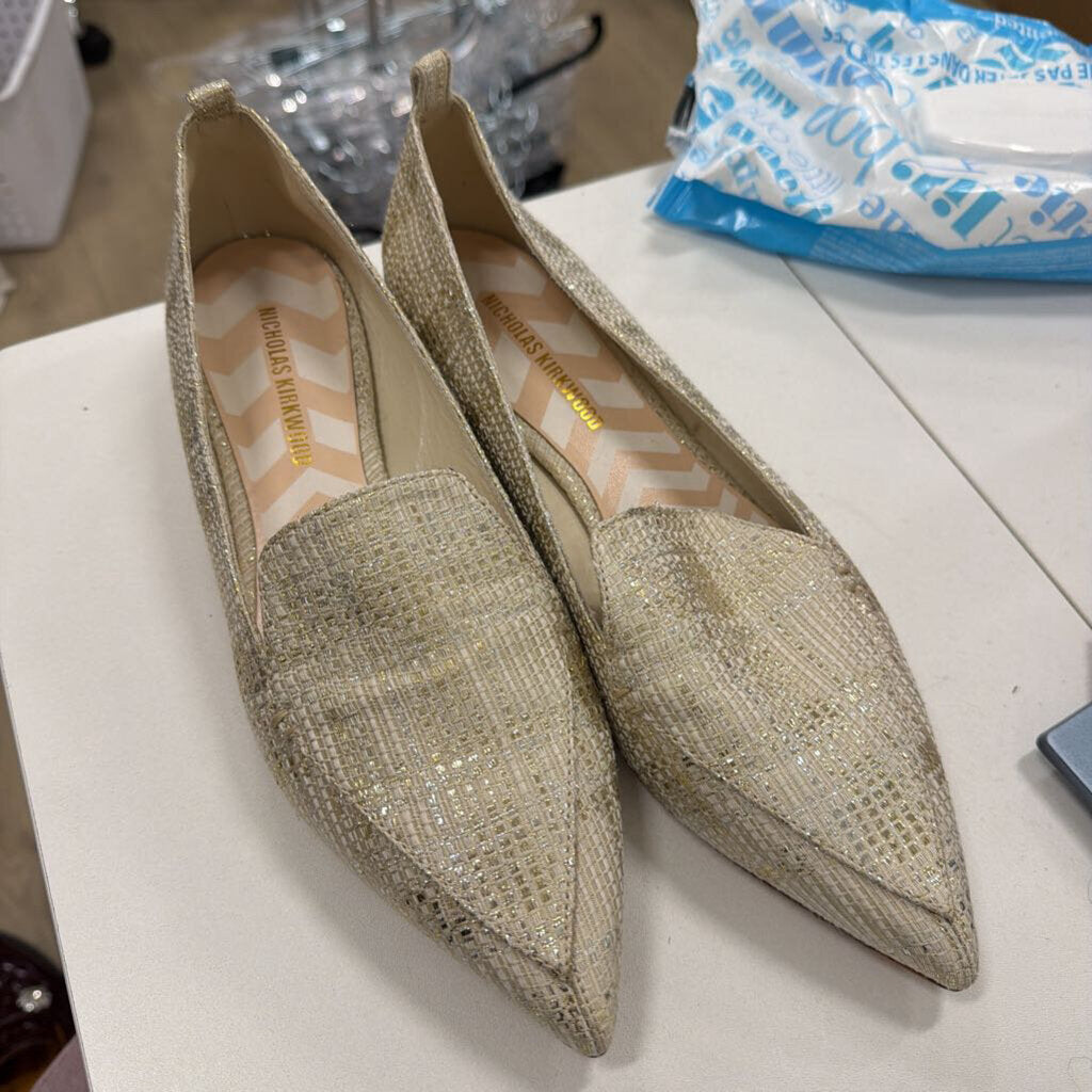 Cream/Gold/ Silver Tweed Point Toe Loafer (40) (NWT)
