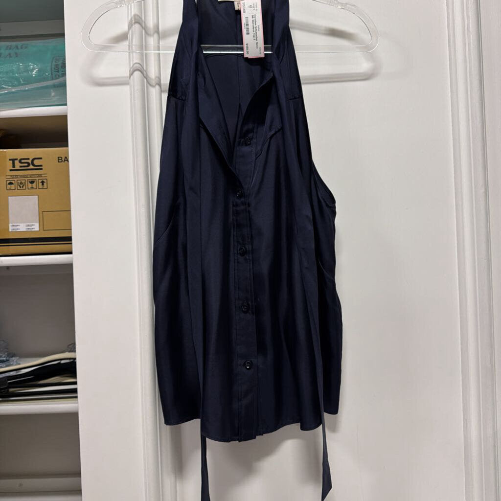 Navy Silk Sleeveless Top