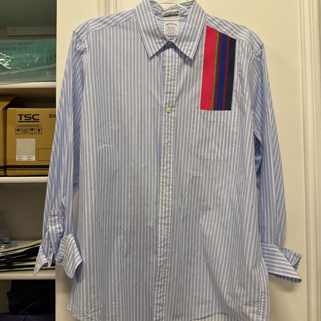 Blue/White Stripe Cotton Button Up Top