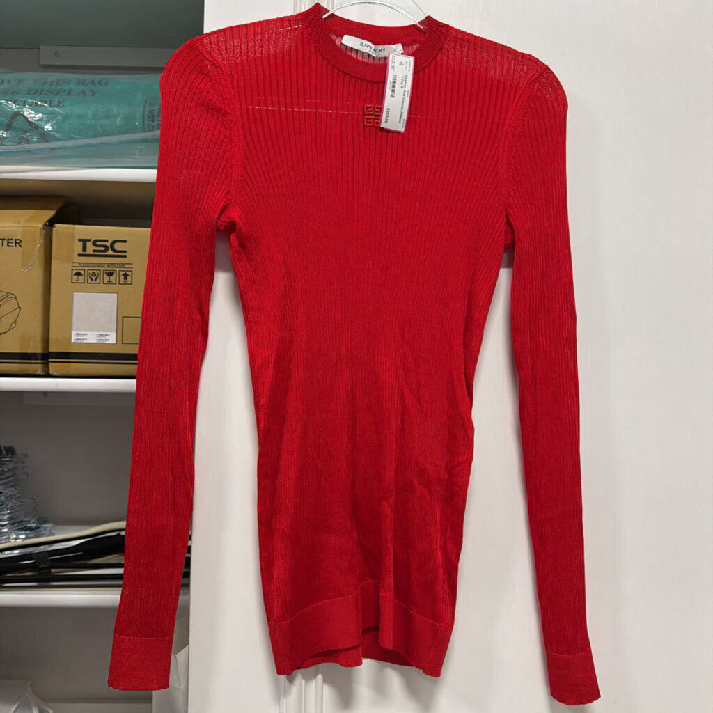 Red Viscose Ribbed LS Top