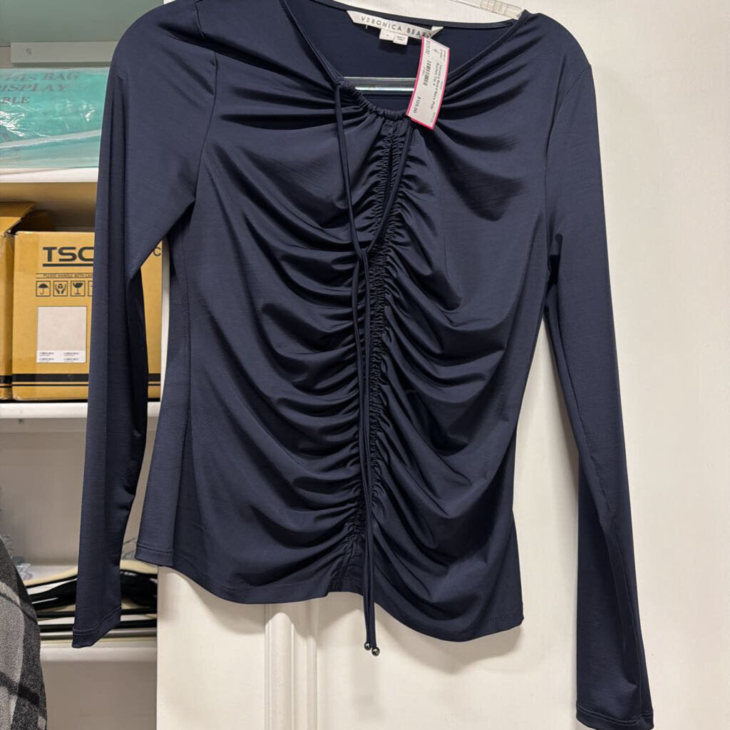 Navy Poly Ruched Top