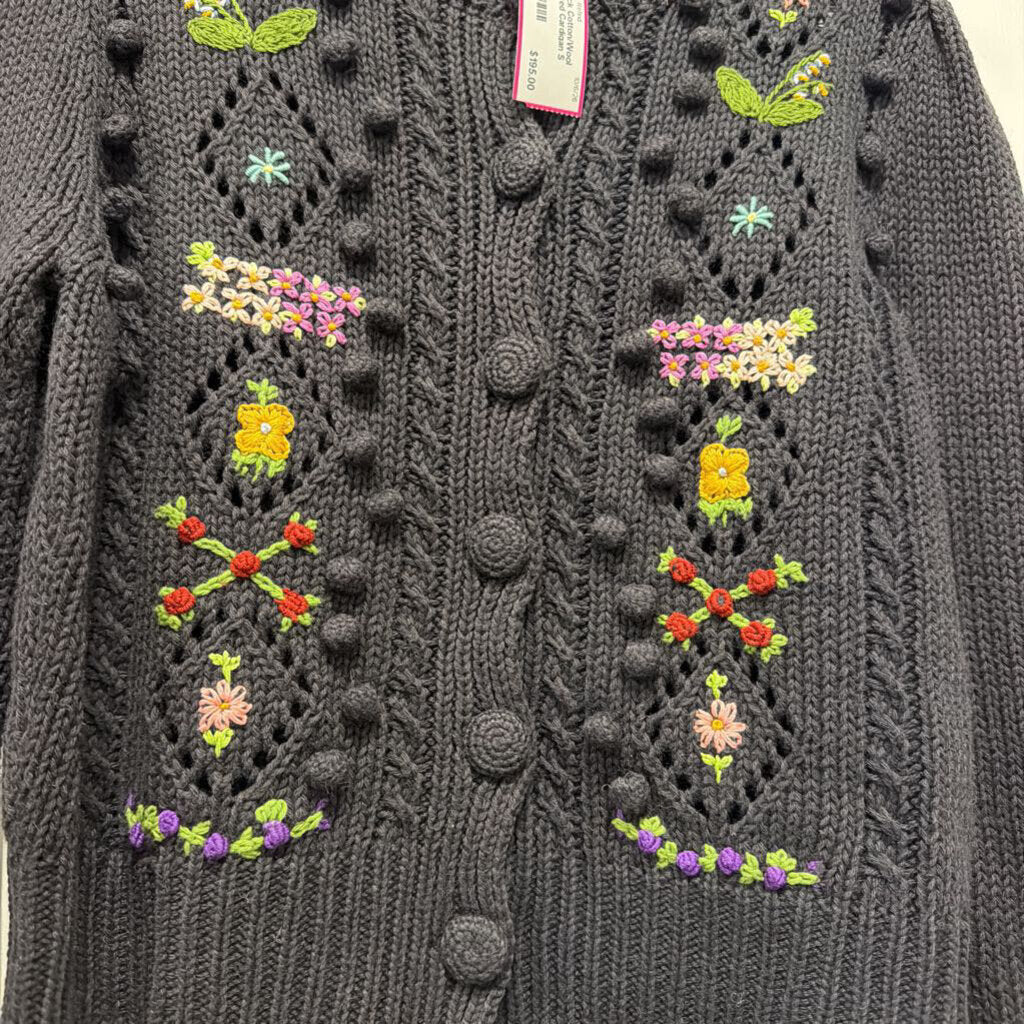 Black Cotton/Wool Embroidered Cardigan