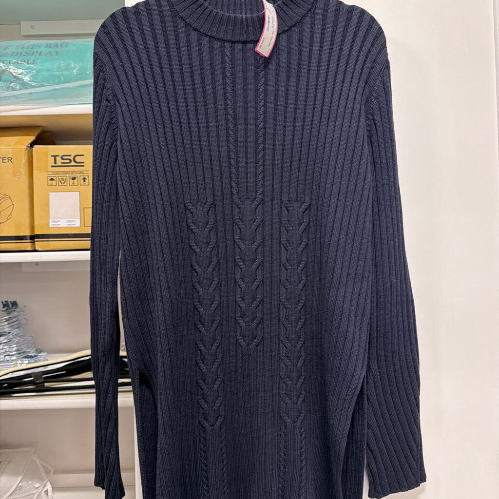 Navy Blue Wool Rib Sweater
