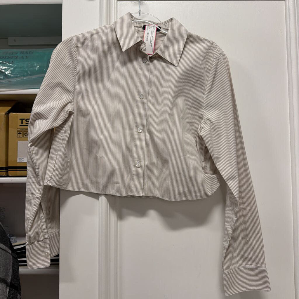 Blue/White Stripe Cotton Cropped Shirt