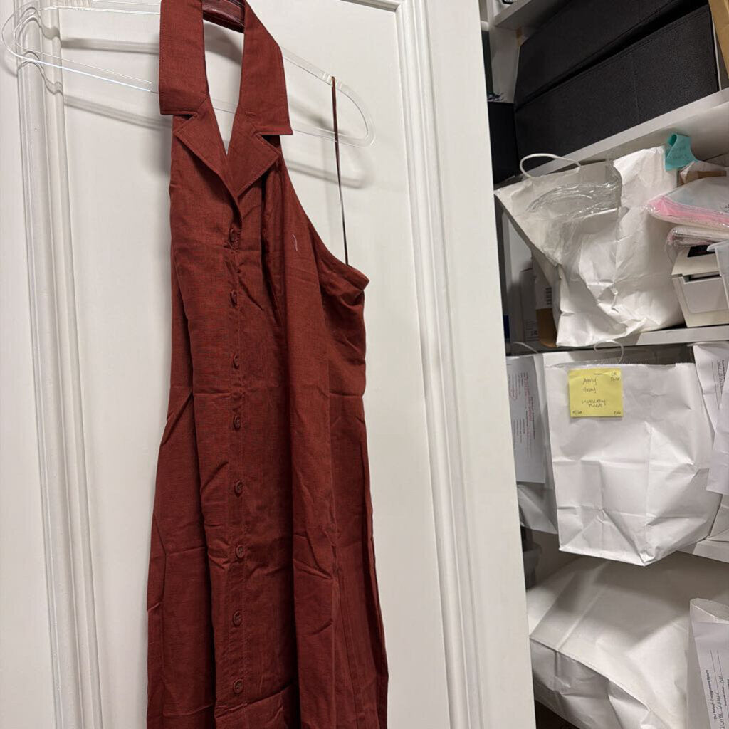 Red Linen/Cotton Midi Dress