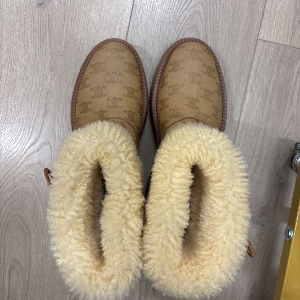 Brown Triomphe Leather Shearling Boot