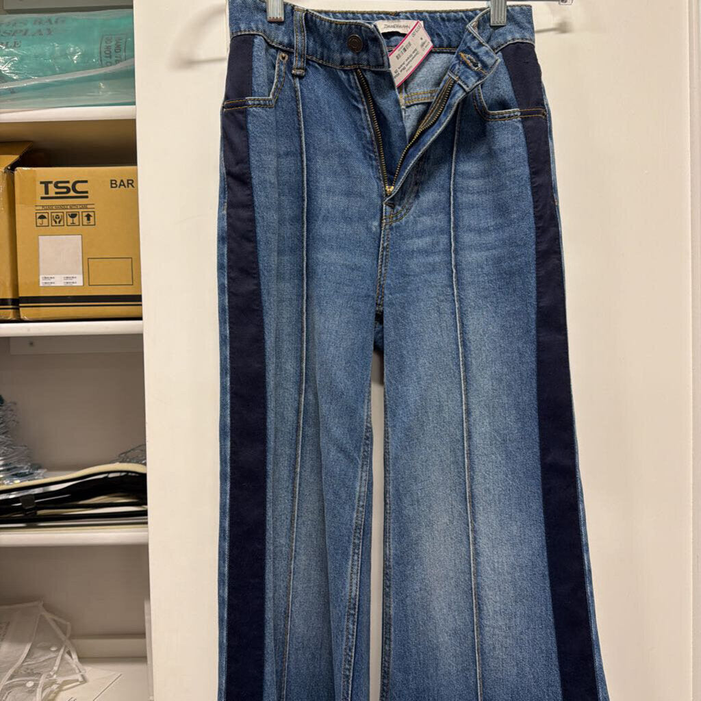 Blue Wide Leg Side-Stripe Jeans