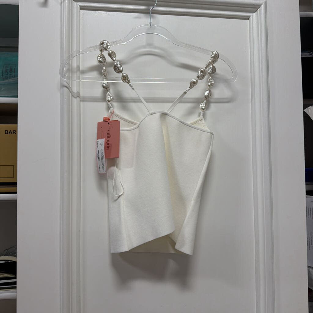 White Viscose Blend Pearl Strap Tank (NWT 428)