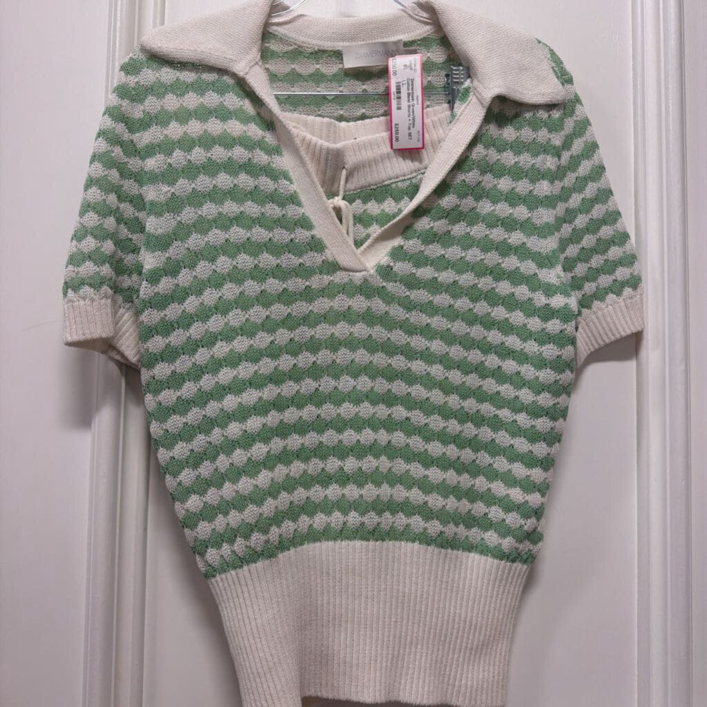Green/White Cotton Blend Shorts + Top SET