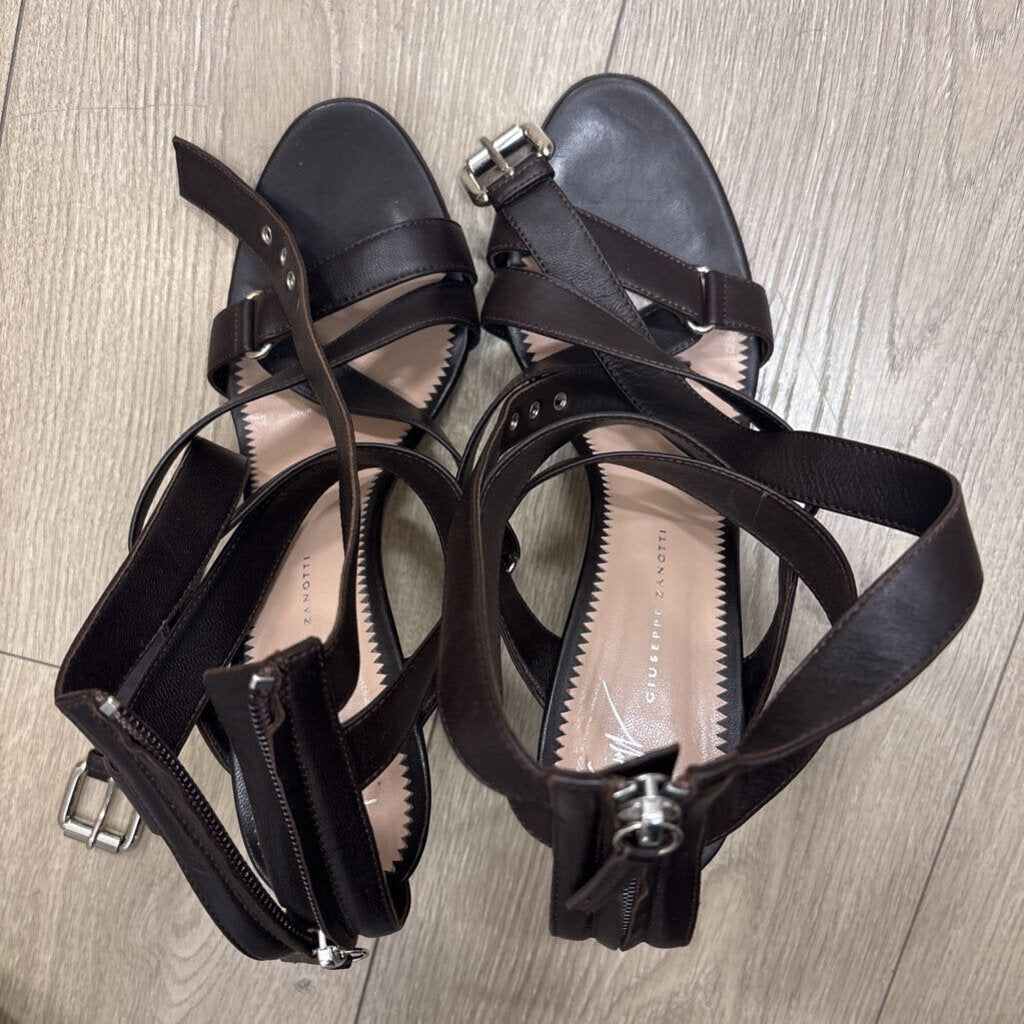 Giuseppe Zanotti Brown Leather Ankle Strap Heels