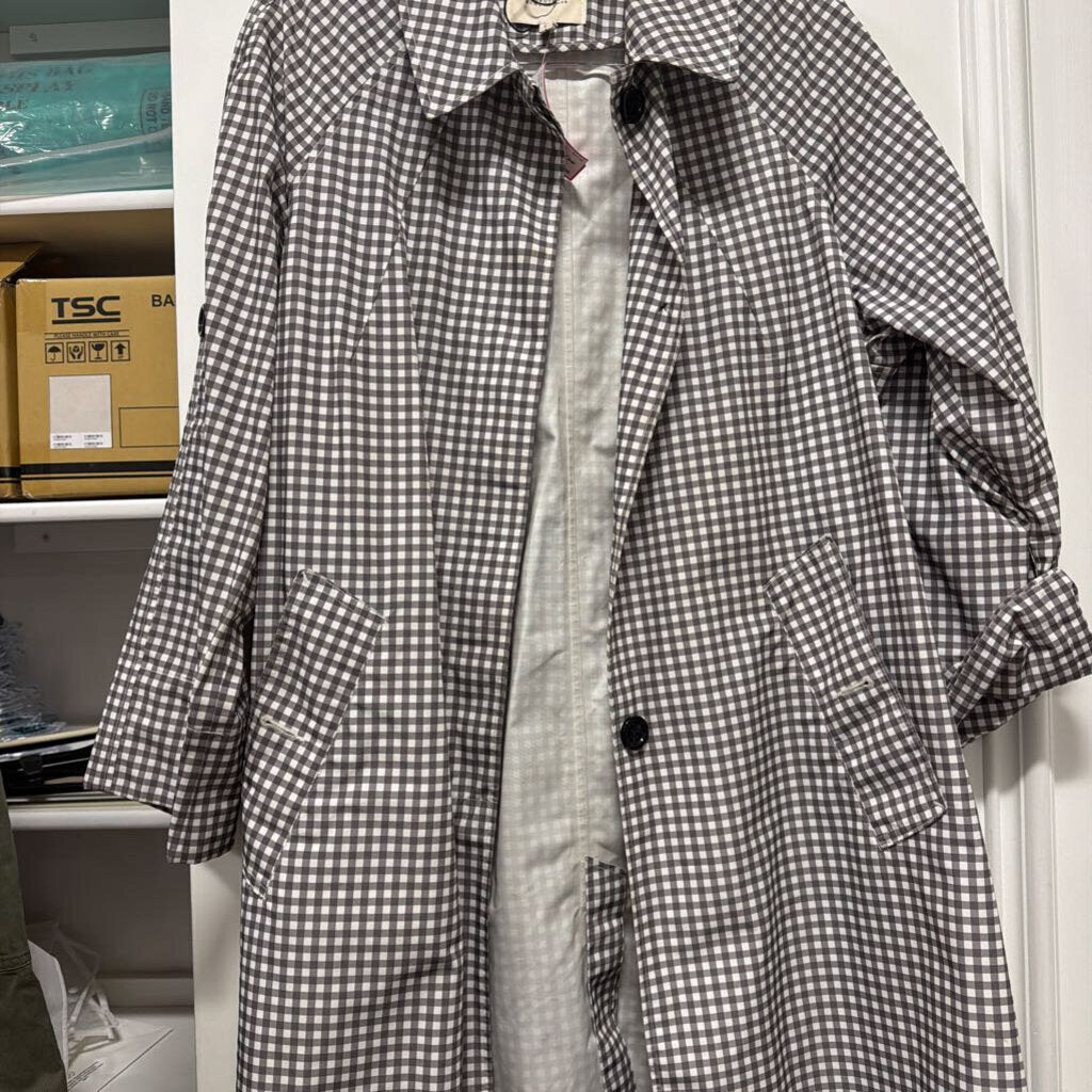 Grey/White Poly Gingham Trench Coat w/ Belt