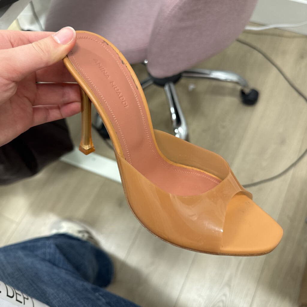 Brown PVC Open Toe Mules