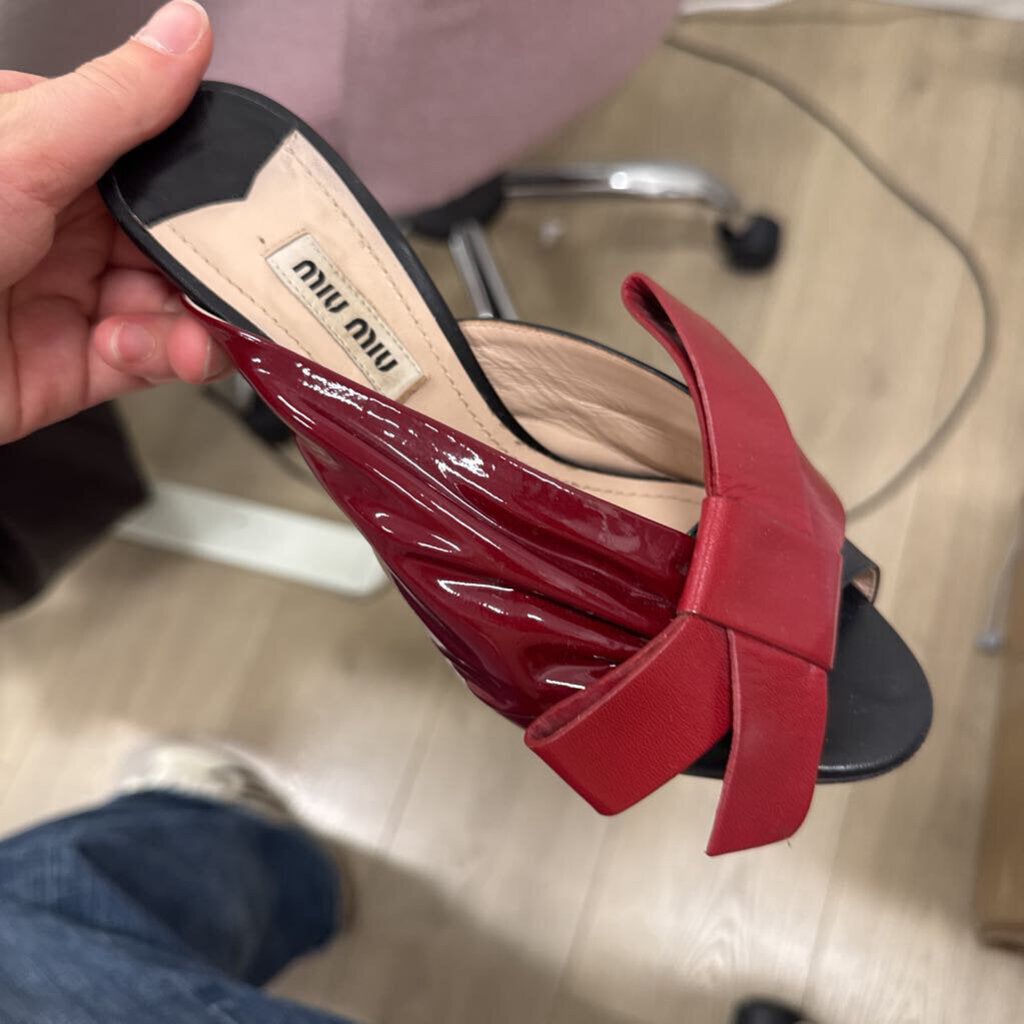Red/Black Leather Bow Heel