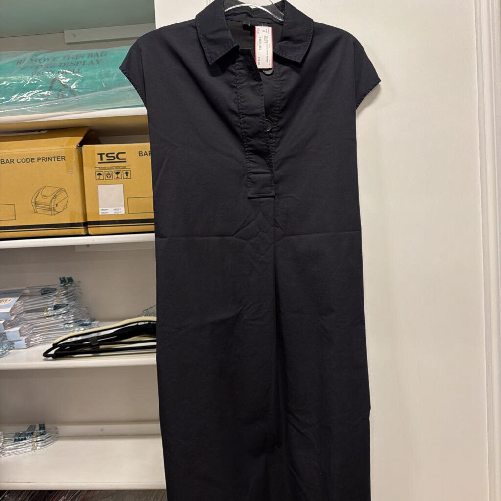 Black Cotton/Poly Belted Dress