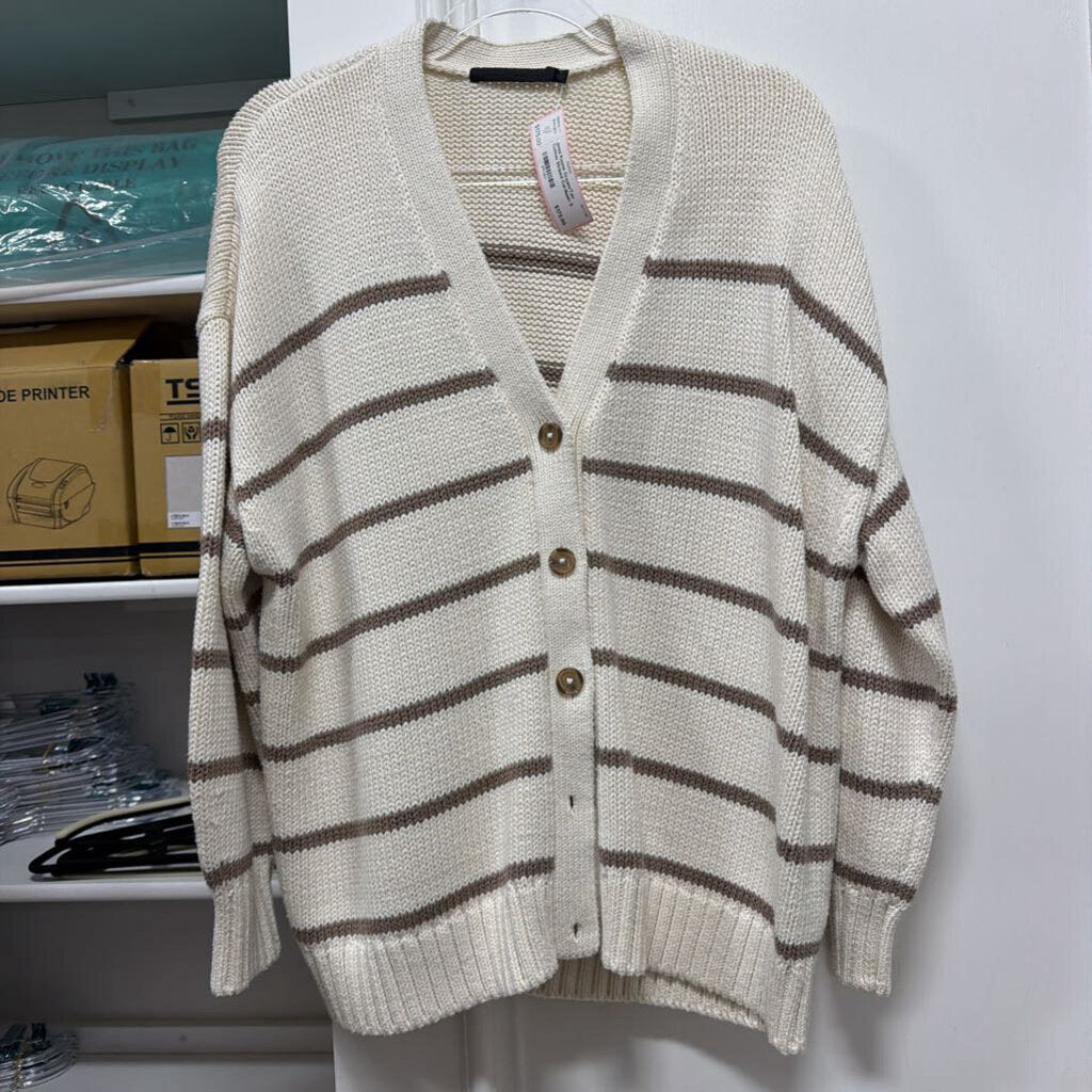 Cream/Tan Cotton Striped Cardigan