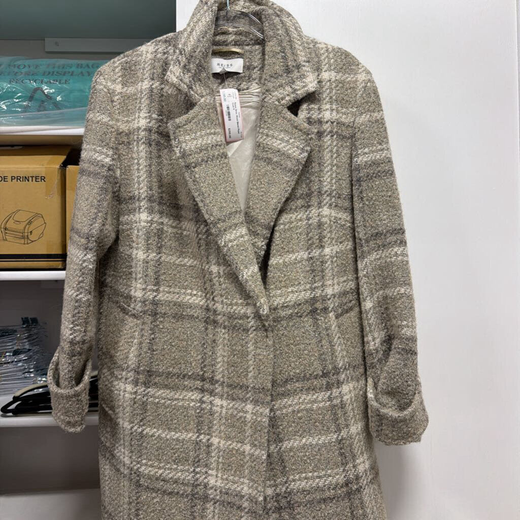 Grey Wool Blend Plaid Coat