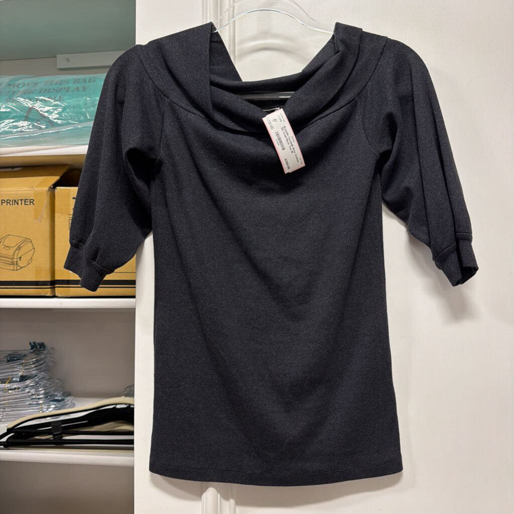 Grey Cotton SS Cowl Neck Tee
