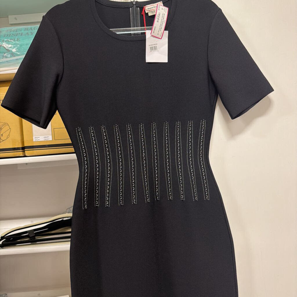 Black Viscose Corset-Waist Dress