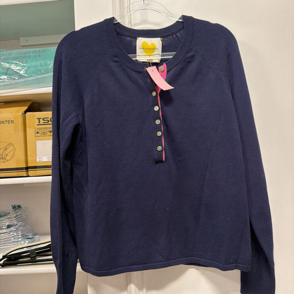 Navy Blue Cotton Henley Sweater
