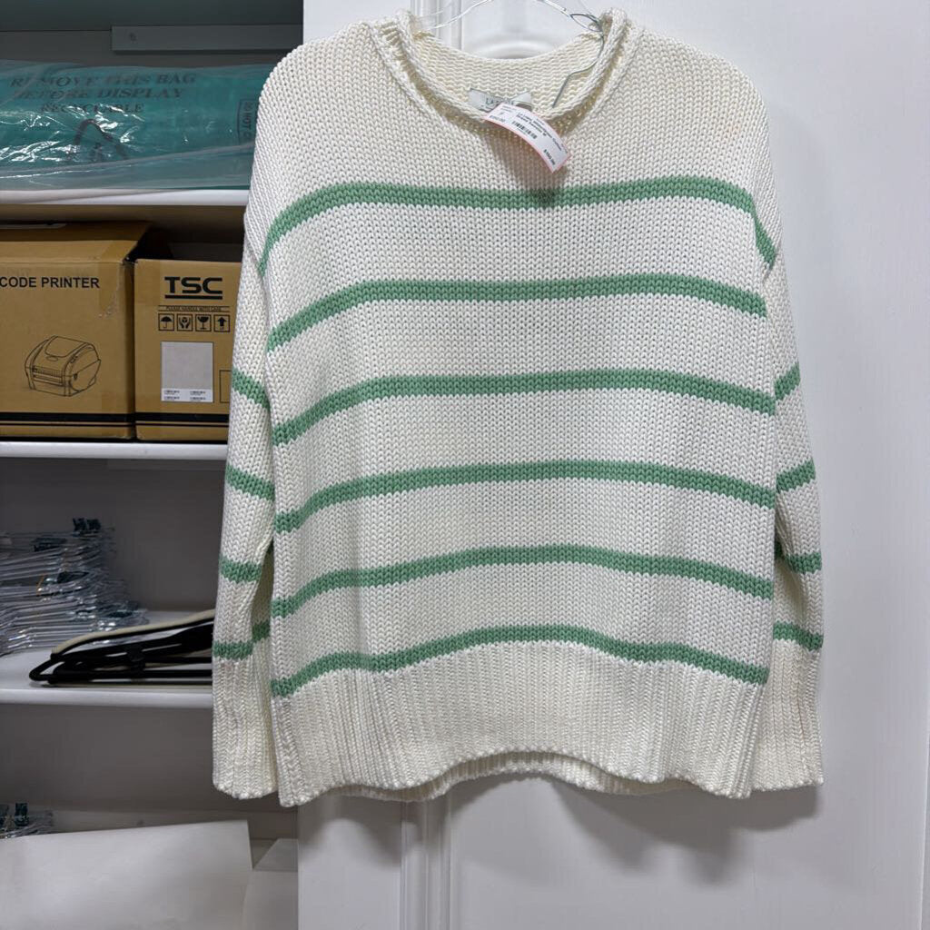White/Green Cotton Striped Sweater