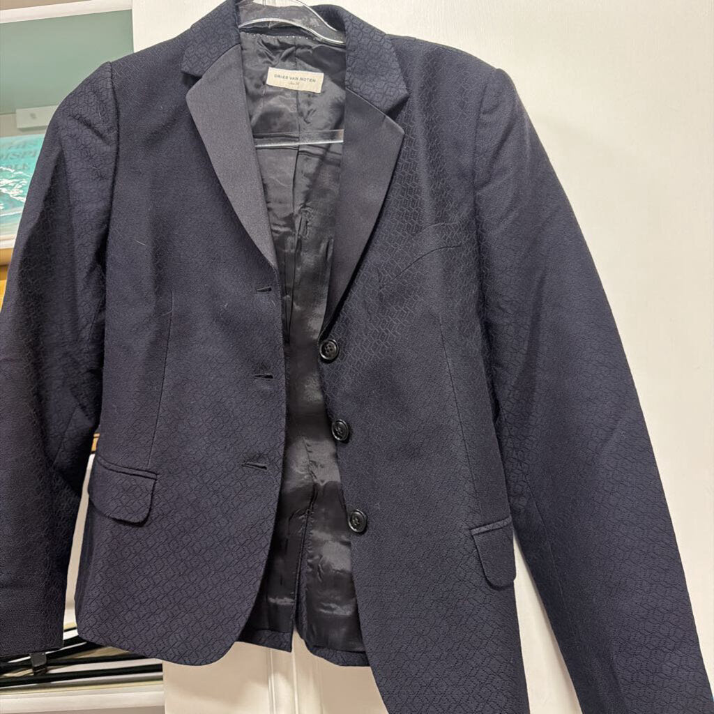Black Wool/Cotton Textured Jacquard Blazer