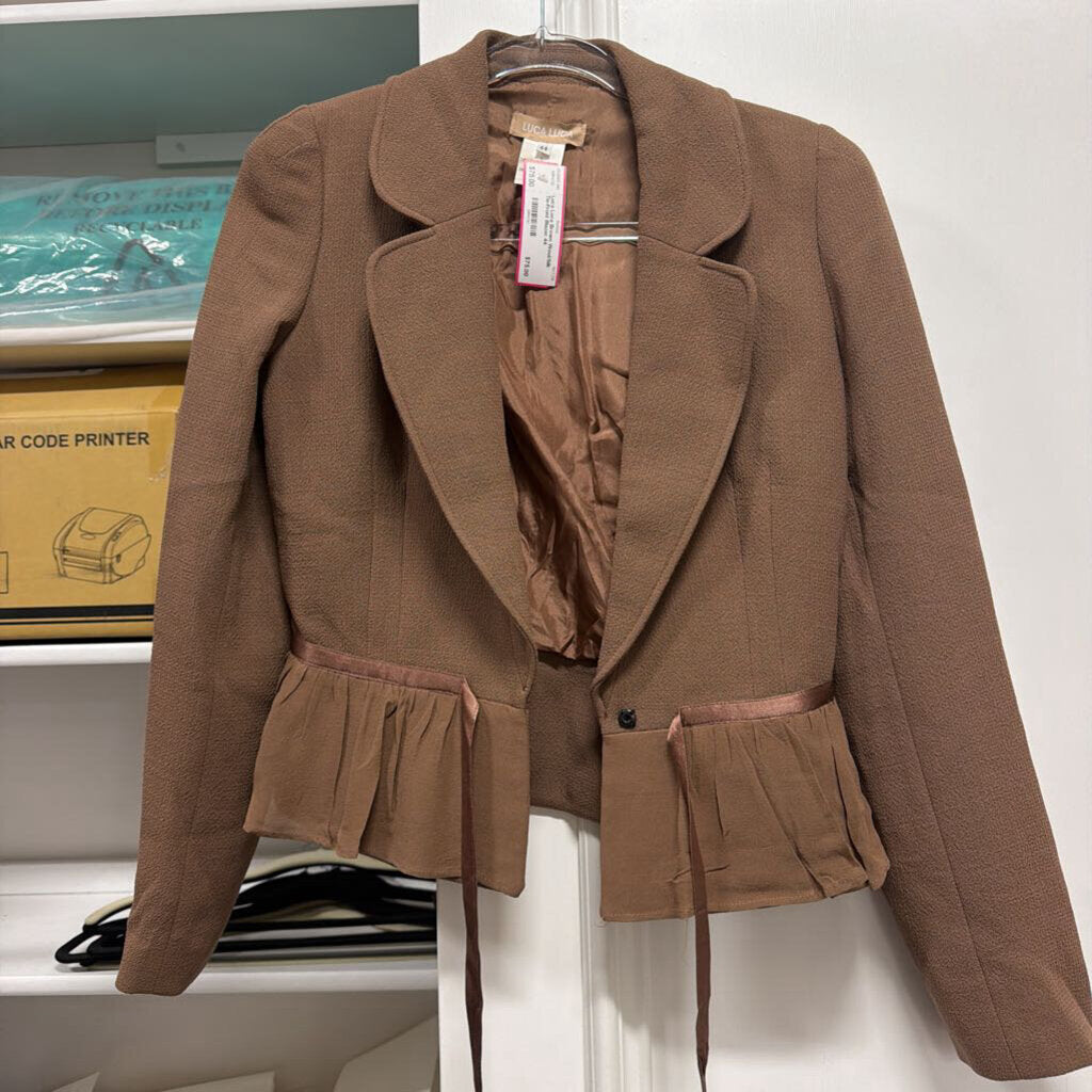 Brown Wool/Silk Tie-Front Blazer