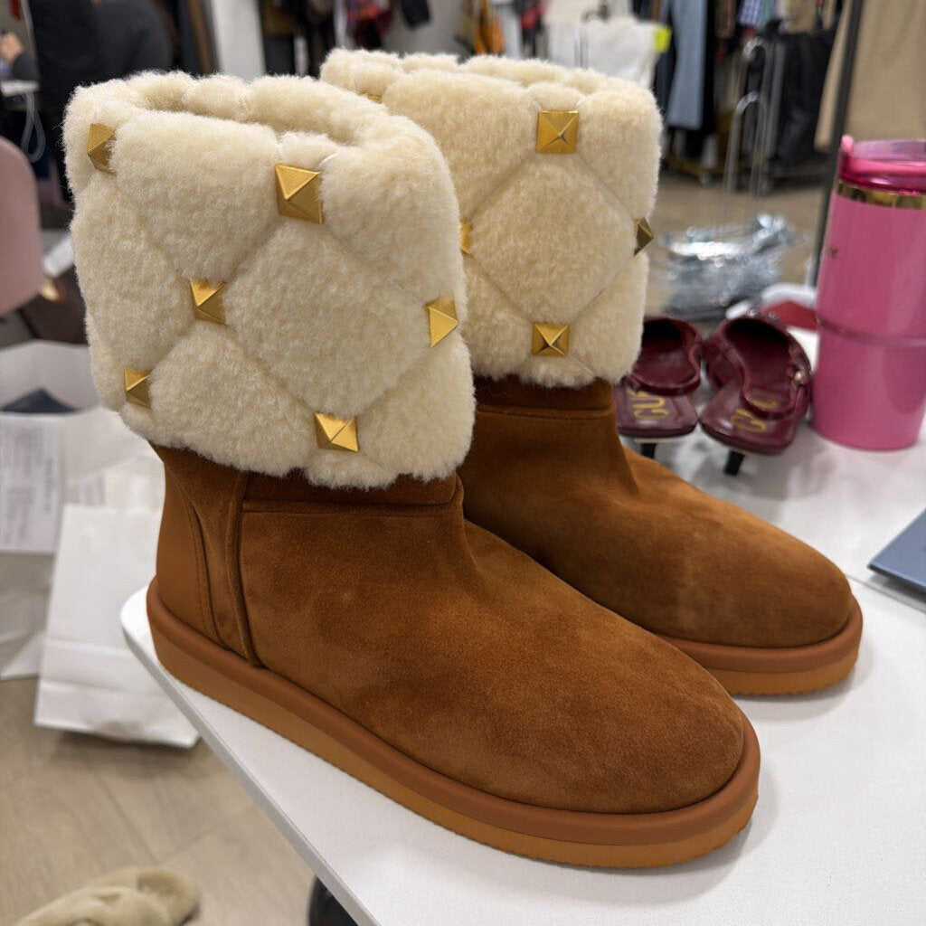 Valentino Chestnut Shearling Rockstud Boots
