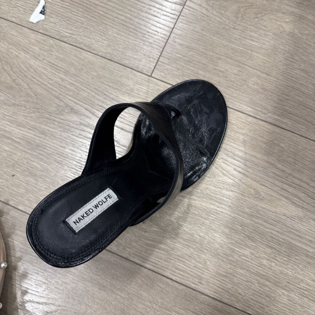 Naked Wolfe Black Heeled Thong Sandal