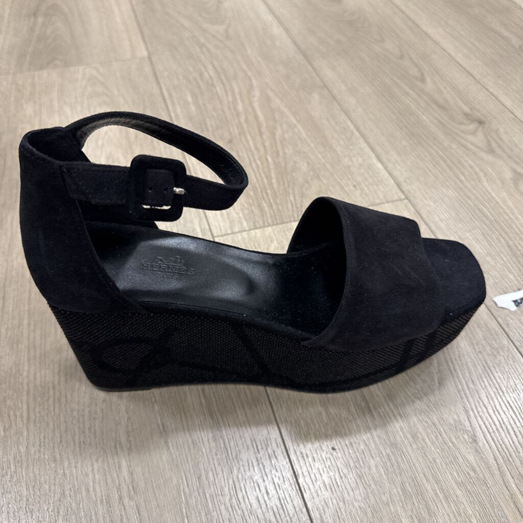 Hermes Black Luminous Platform Sandals