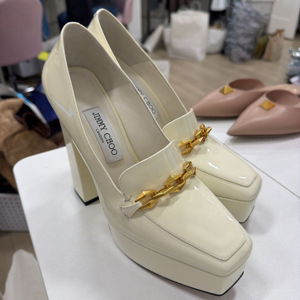 Jimmy Choo Cream Patent Leather Platform Pumps