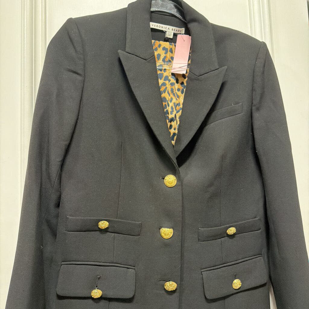 Black Poly/Viscose Double Breasted Blazer