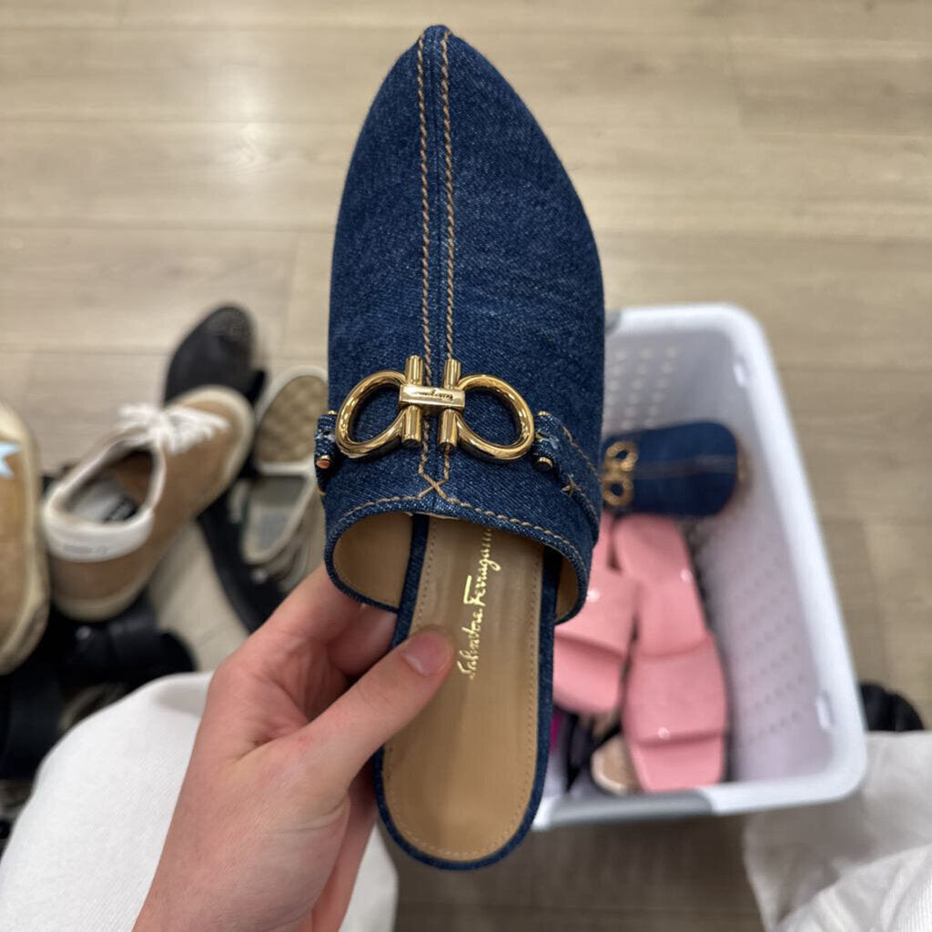 Denim Gold Detail Mule
