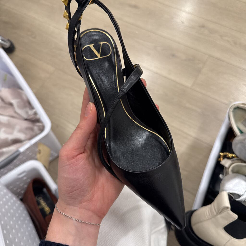 Black Leather Rockstud Tassle Ankle Strap