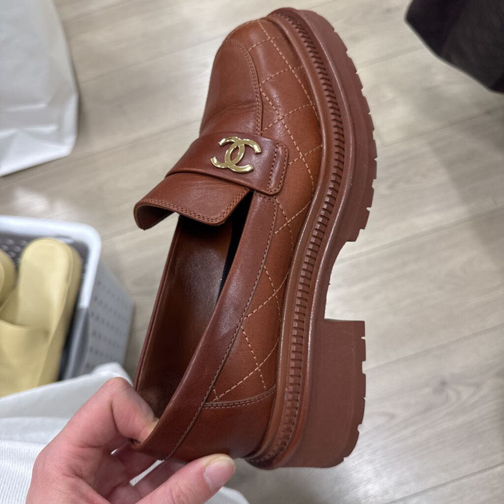 2023 Brown Leather Platform Loafers