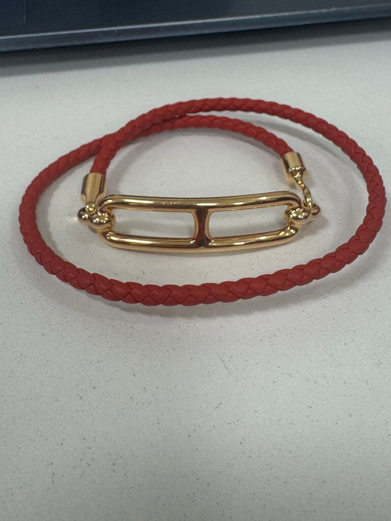 Braided Red Leather Rose Gold Roulis Double Tour Bracelet