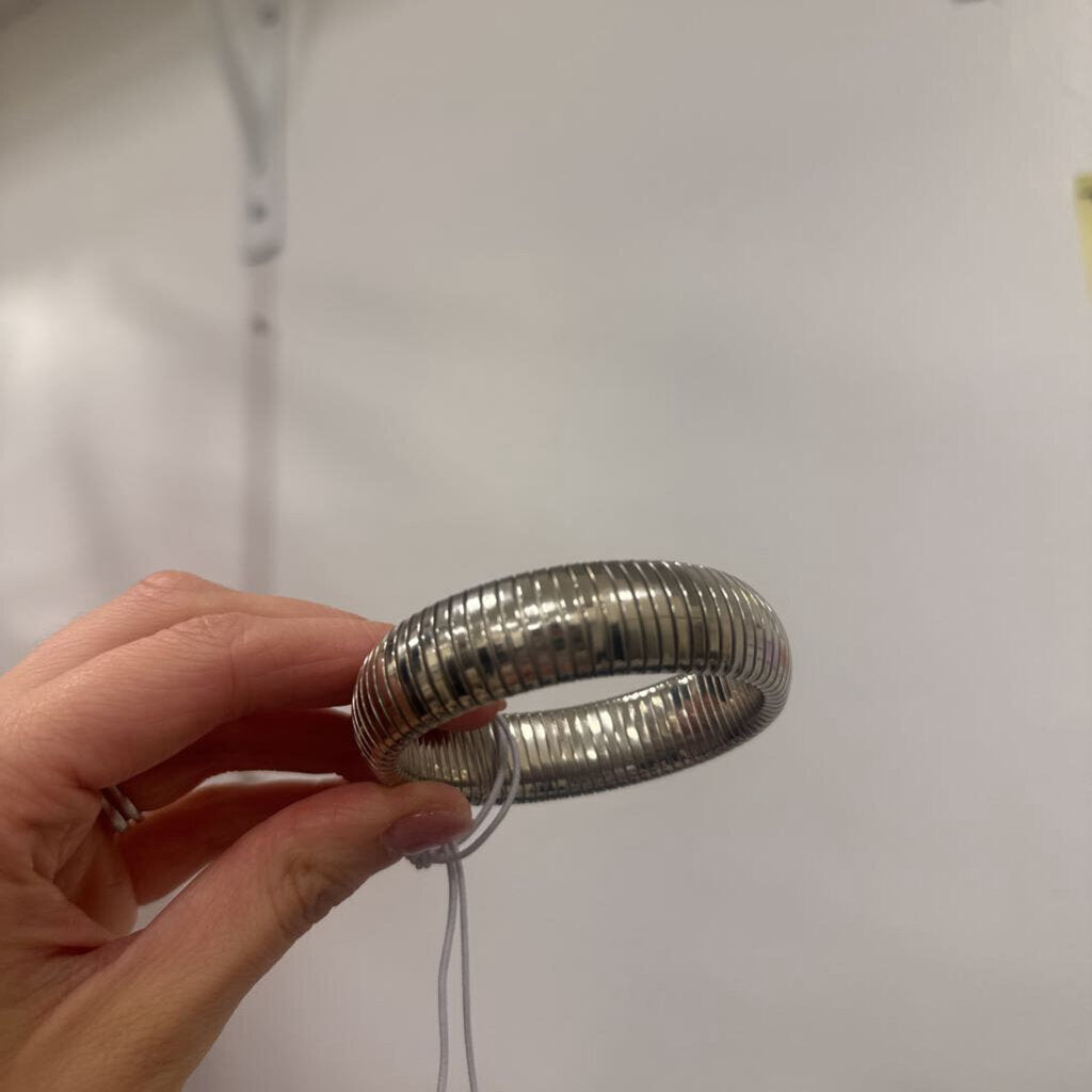 White Gold-Plated Brass Elastic Coil Narrow Bracelet (est 70 retail)