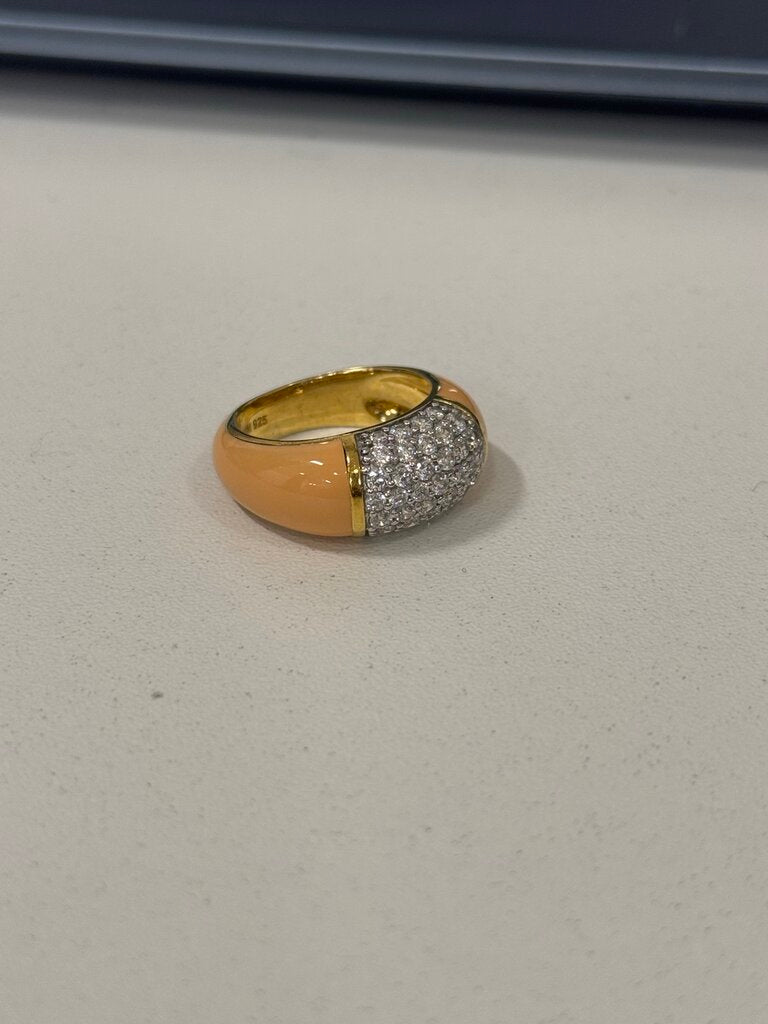 Coral Pink Enamel Crystal Pave Ring (350)