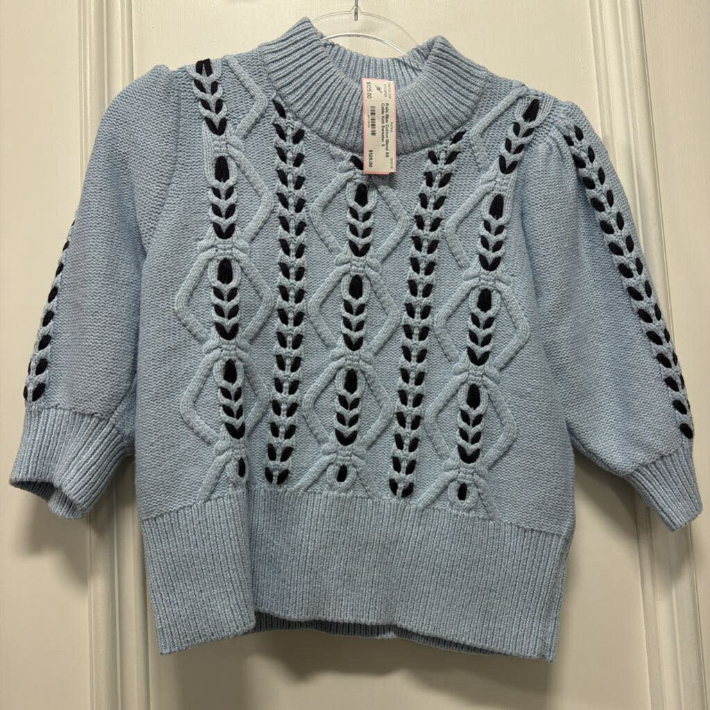Blue Cotton Blend SS Cable Knit Sweater