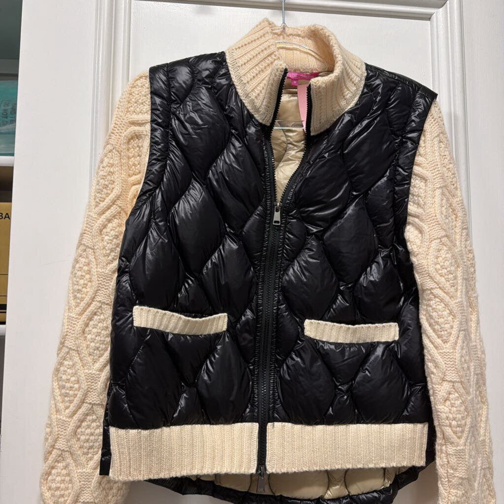 Cream/Black Wool Down Sweater Puffer Jacket