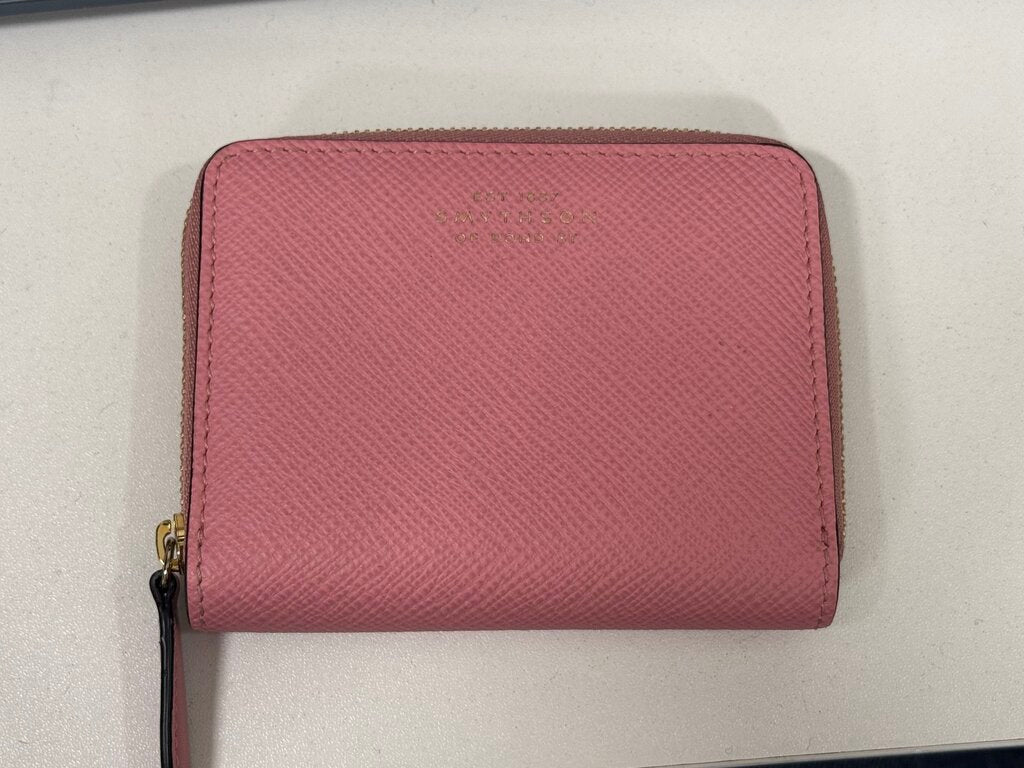 Pink Cross-Grain Leather Small Zip-Around Wallet