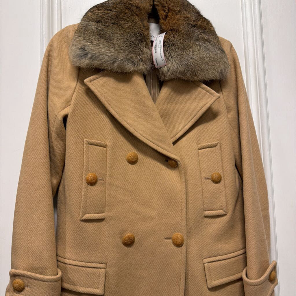 Camel Wool Rabbit Fur Trim Coat