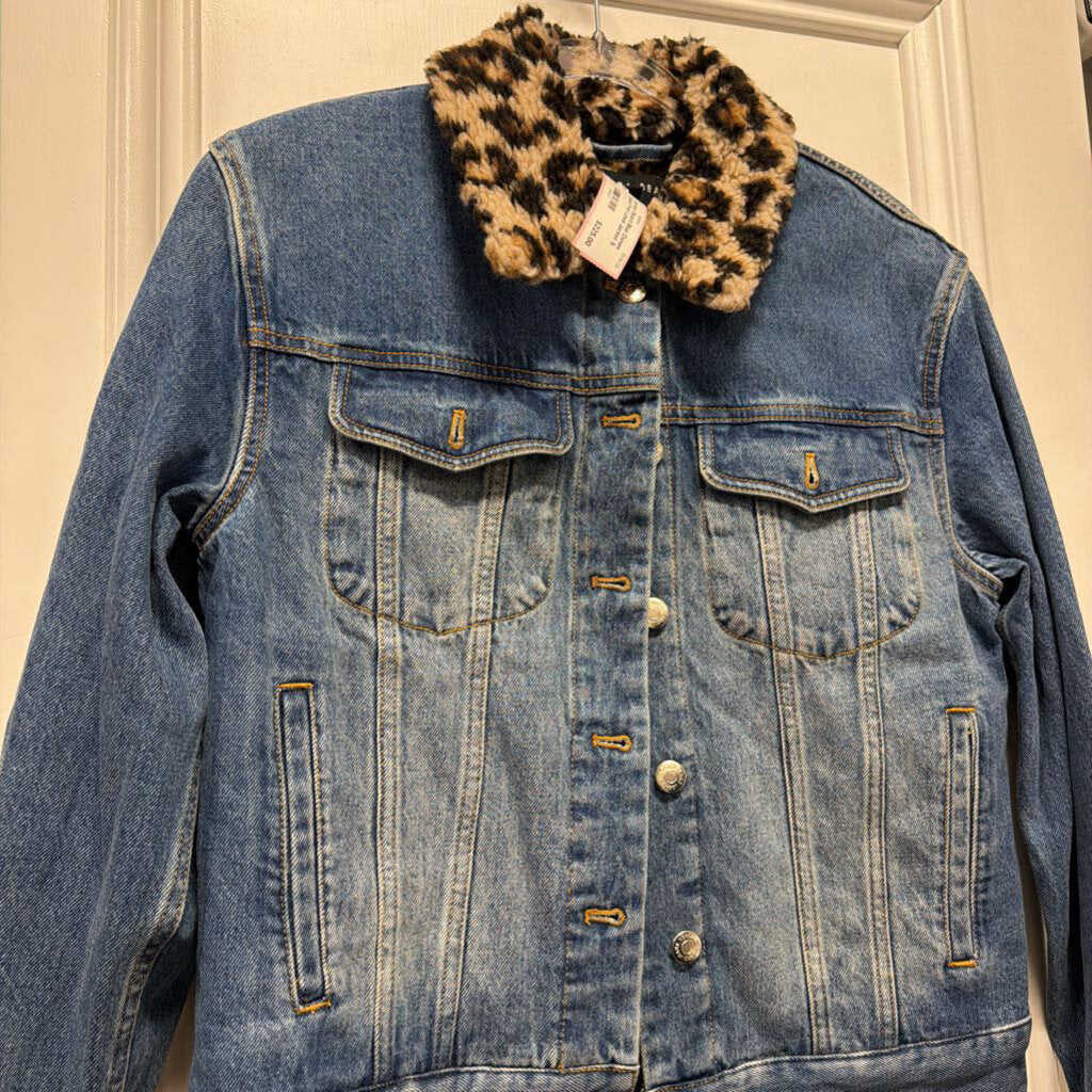 Blue Denim Animal Print Lined Jacket