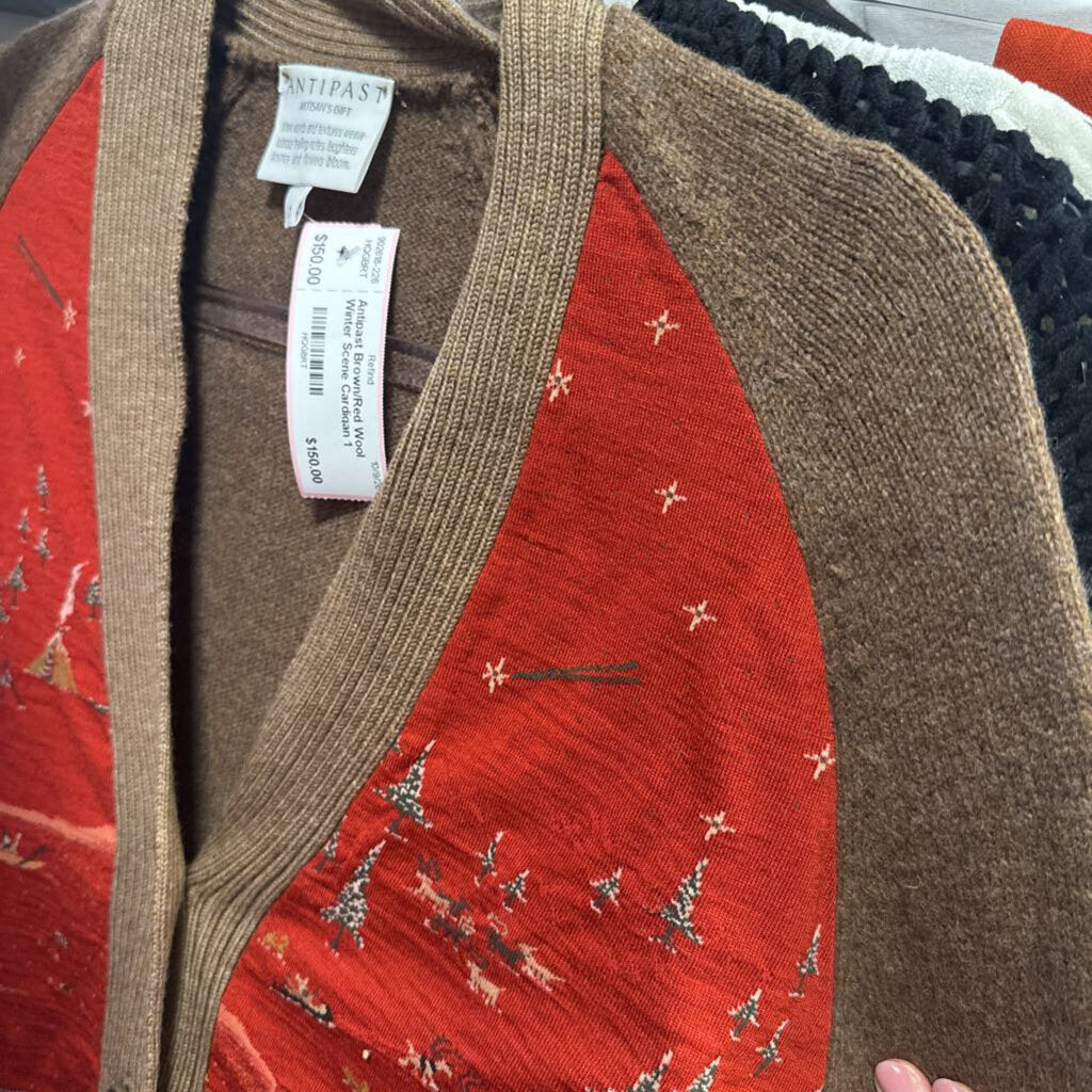 Brown/Red Wool Winter Scene Cardigan