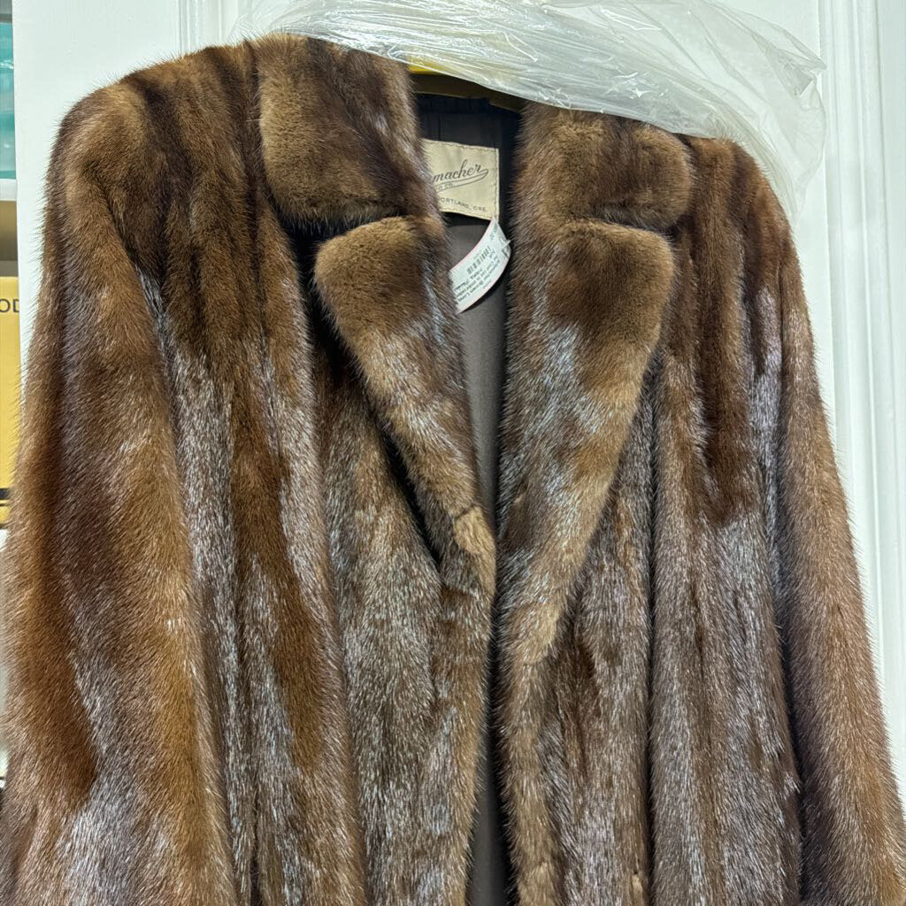 Brown Long Mink Fur Coat (as is embroidered name inside)