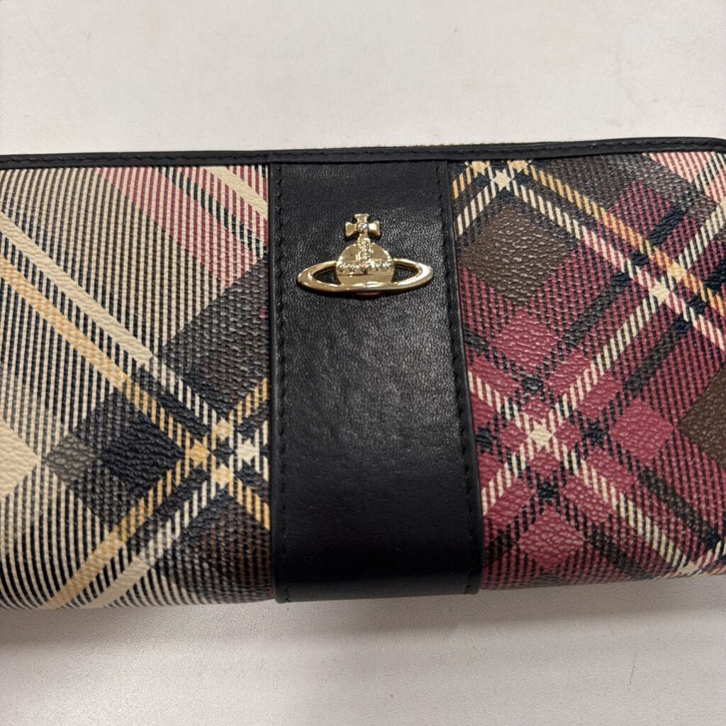 Burgundy Plaid Leather Continental Wallet
