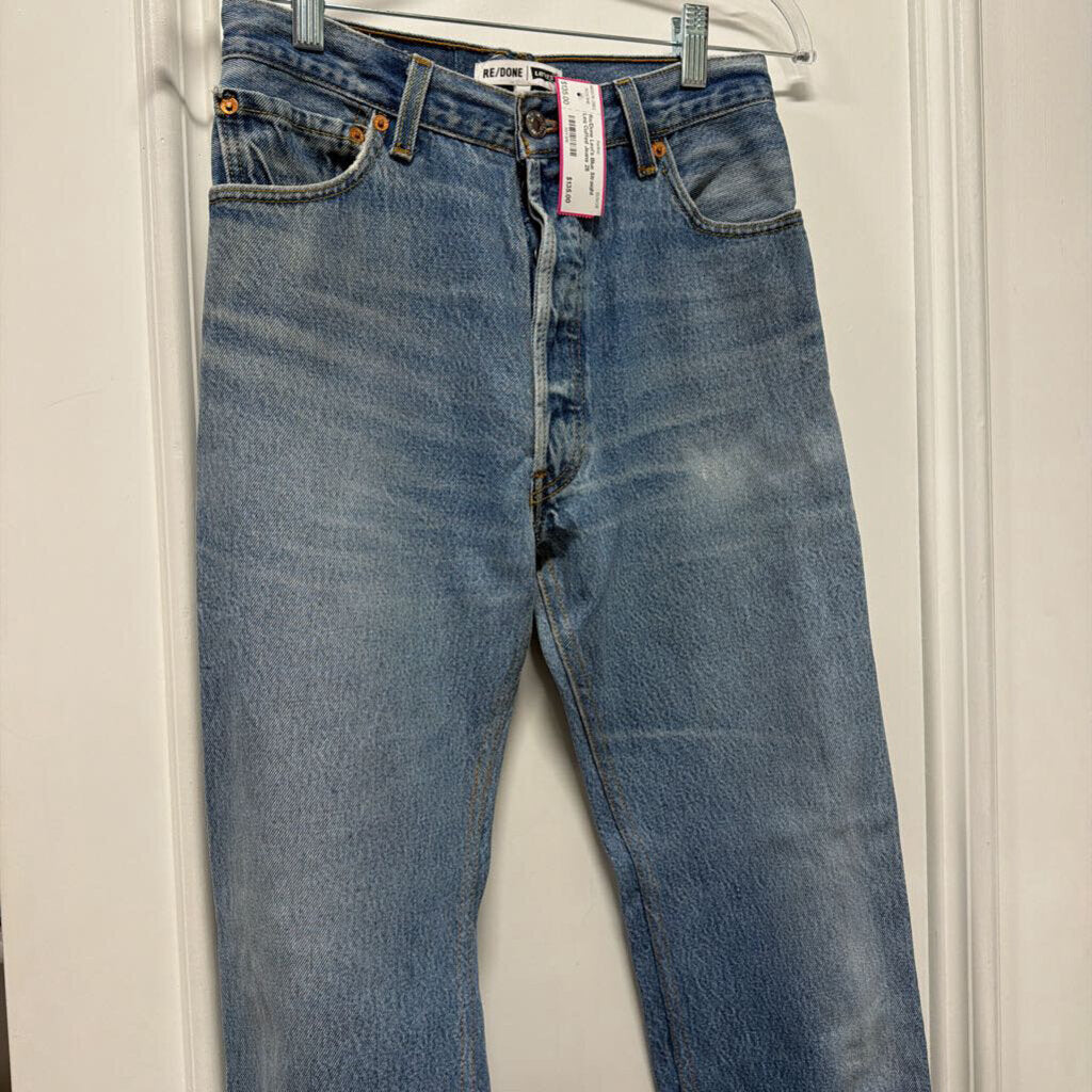 Blue Straight Leg Cuffed Jeans