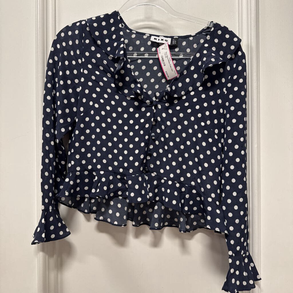 Navy/White Polka Dot Top