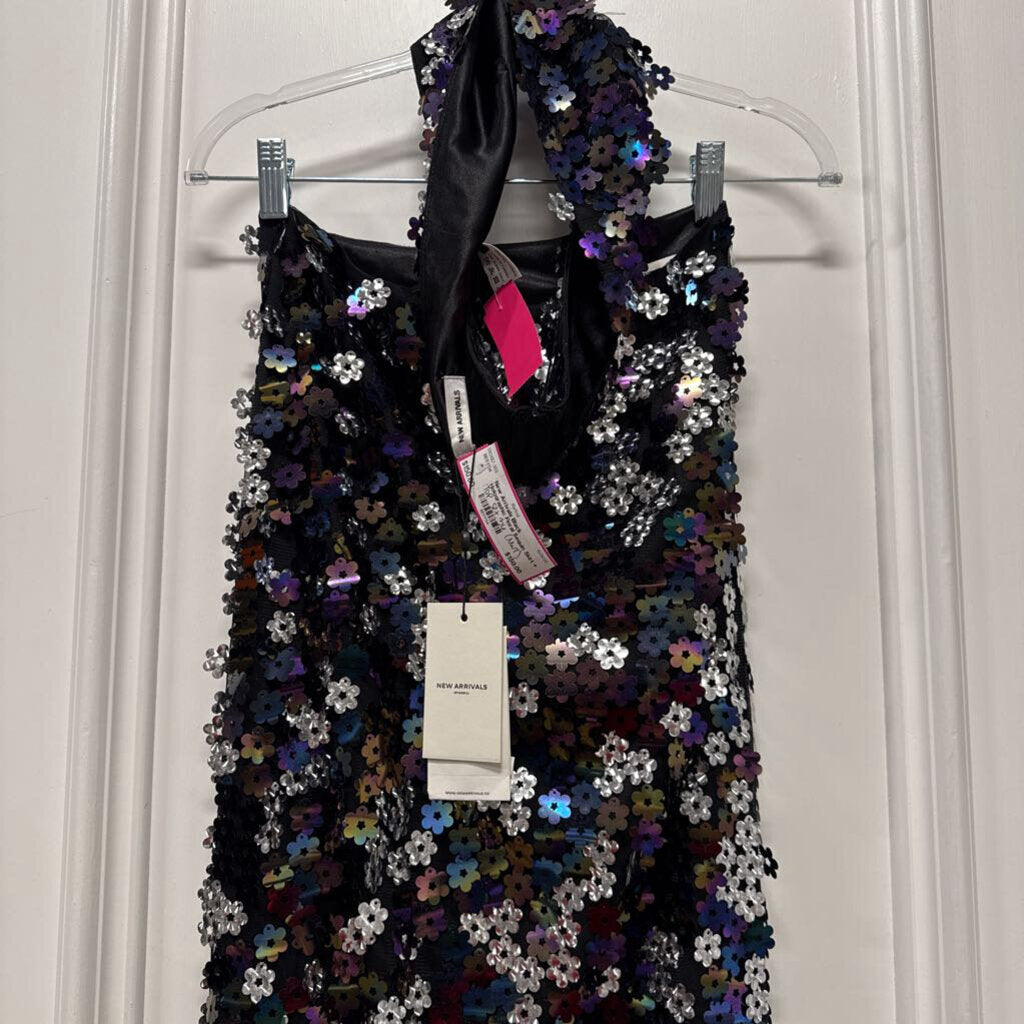 Black Holographic Floral Sequin Skirt + Top SET (NWT)